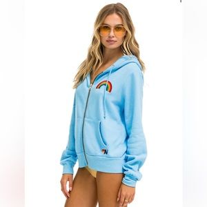 Aviator Nation RAINBOW EMBROIDERY HOODIE - SKY - New